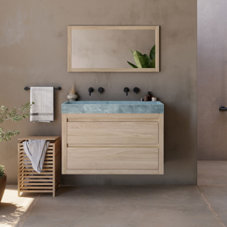 Forzalaqua Badm&ouml;bel-Set Helsinki Bluestone scharriert, Gela 2.0, Rauch + Spiegel