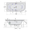 VIVA L HYDRO Whirlpool-Badewanne, 175x80x47cm, weiss